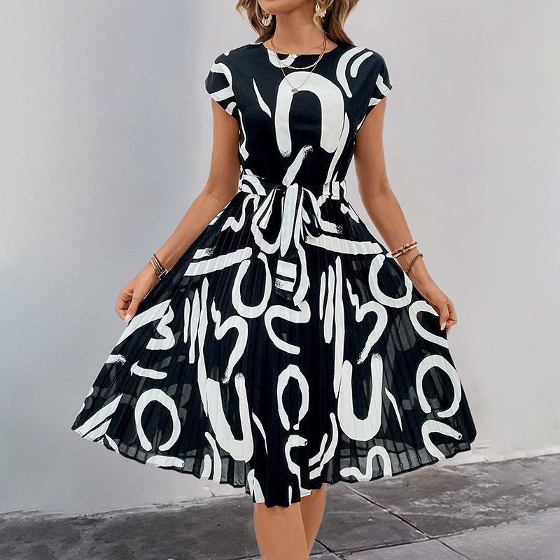 Mid-length floral print dress for women with adjustable waist drawstring Lune London