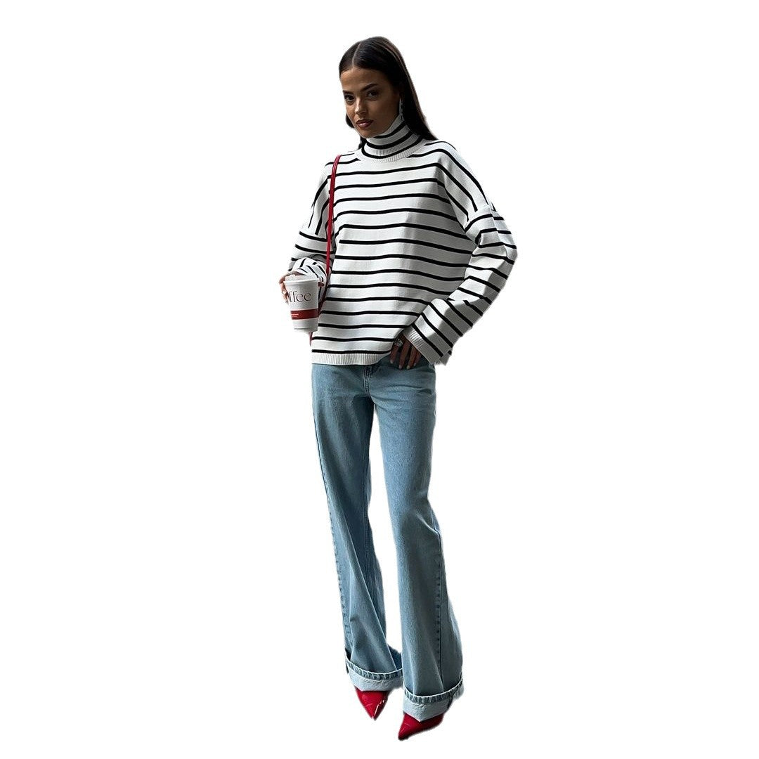 Women's Stylish Oversized Sweater with Striped Pattern Chic & Stil