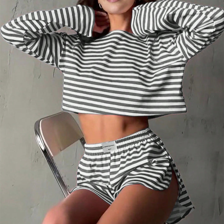 Casual striped set for women with cropped top and shorts Lune London