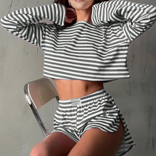 Casual striped set for women with cropped top and shorts Lune London