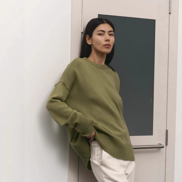 Casual knitted sweater for women with an innovative cut and wide sleeves Lune London