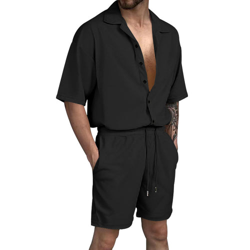 Casual short sleeve shirt and shorts set for men with elastic waist and practical pockets Lune London