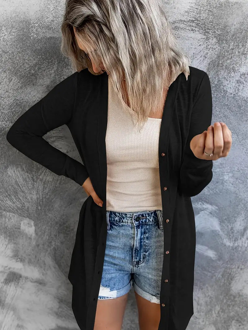 Ladies long knit cardigan with pockets Lune London