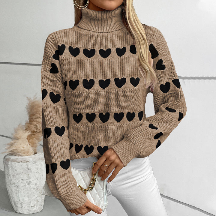 Knit sweater for women with heart-shaped pattern and high collar Lune London