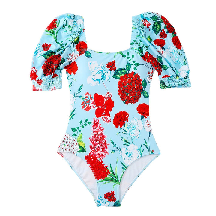 Ladies' swimsuit with voluminous puff sleeves and a matching wrap skirt Lune London