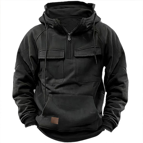 Men's Utility Hoodie with applied pockets and half-zip Lune London