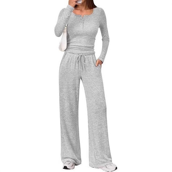 Women's loungewear set with a long sleeve top and wide pants Lune London