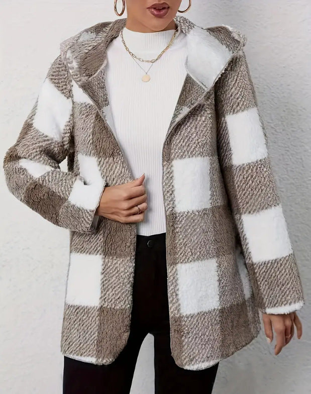 Plaid pattern teddy jacket for women Lune London