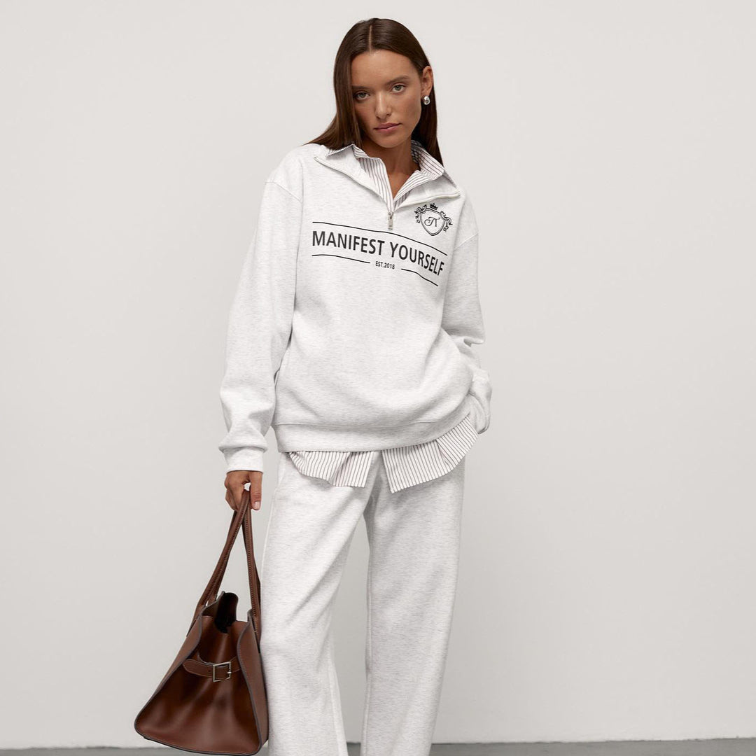 Fashionable women's sweatshirt with high collar and creative print Lune London