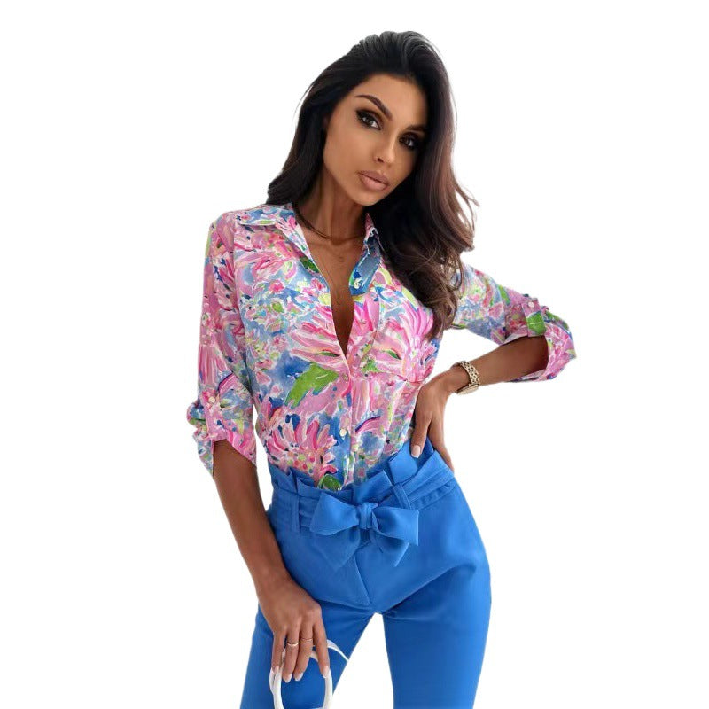 Blouse à manches longues pour dames imprimée avec une coupe élégante et un motif à la mode Chic & Stil
