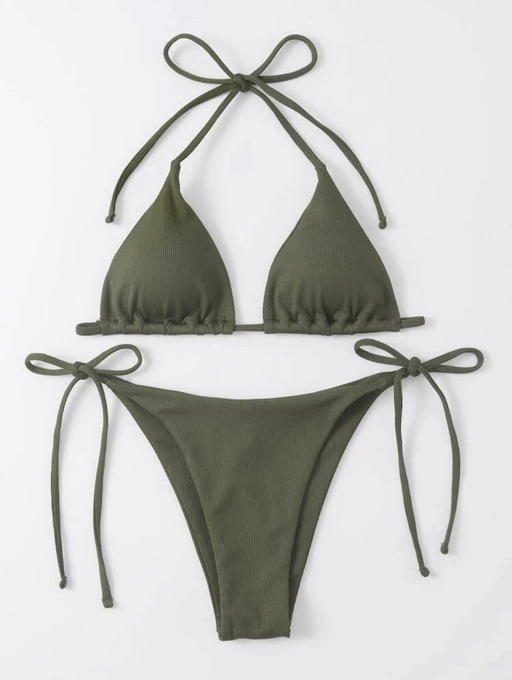 Striped bikini set for women with tie front Lune London