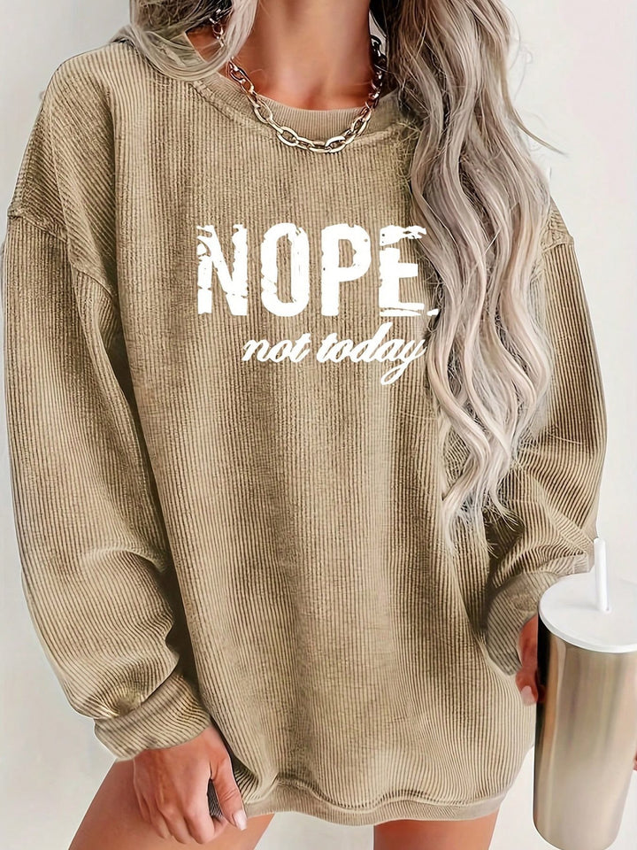 Casual oversized sweater for women with statement print and ribbed texture Lune London