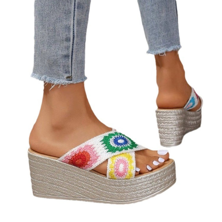 Ladies' platform sandals with a colorful floral pattern and a non-slip sole Lune London