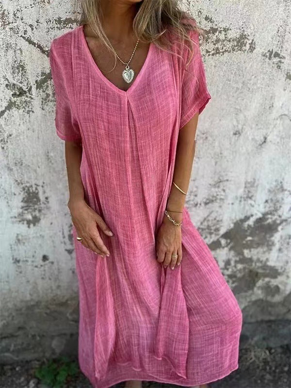 Casual maxi dress for women in lightweight fabric with V-neck and short sleeves Lune London