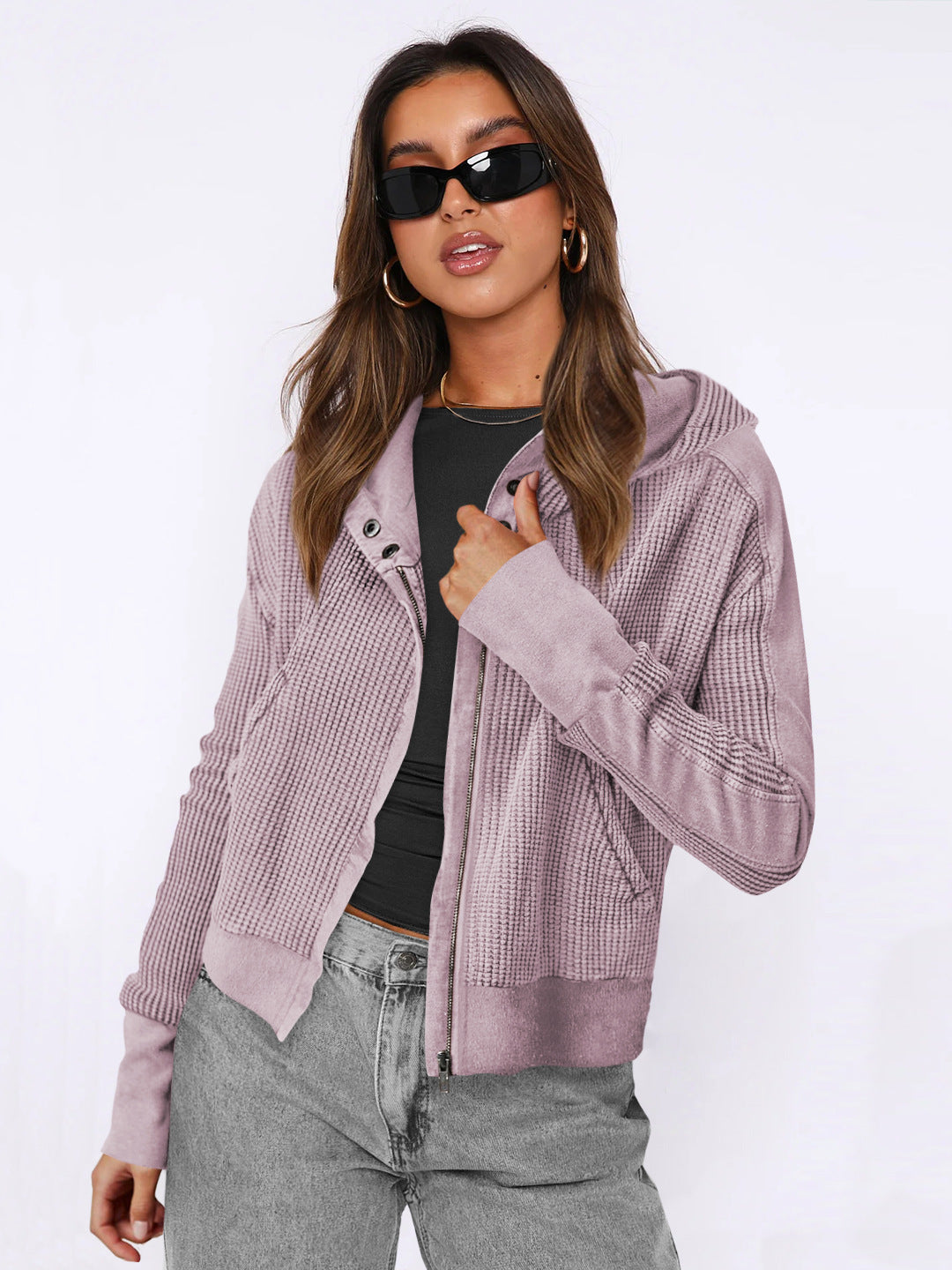 Women's Comfortable Zip Hoodie with Textured Design Lune London