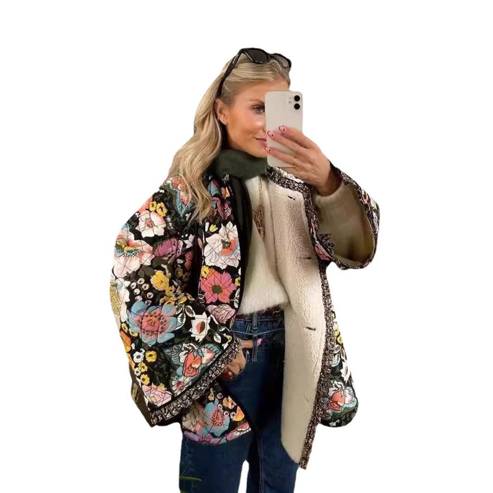 Ladies trendy quilted jacket with floral pattern Chic and Style