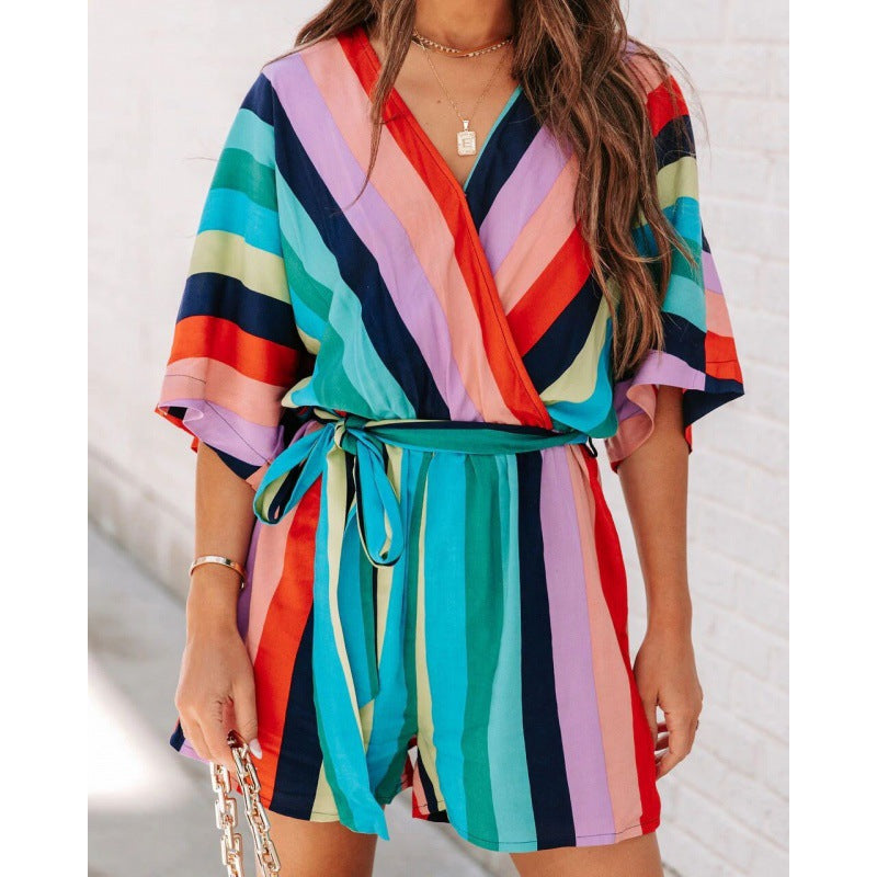 Striped wrap mini dress for women with adjustable belt Lune London