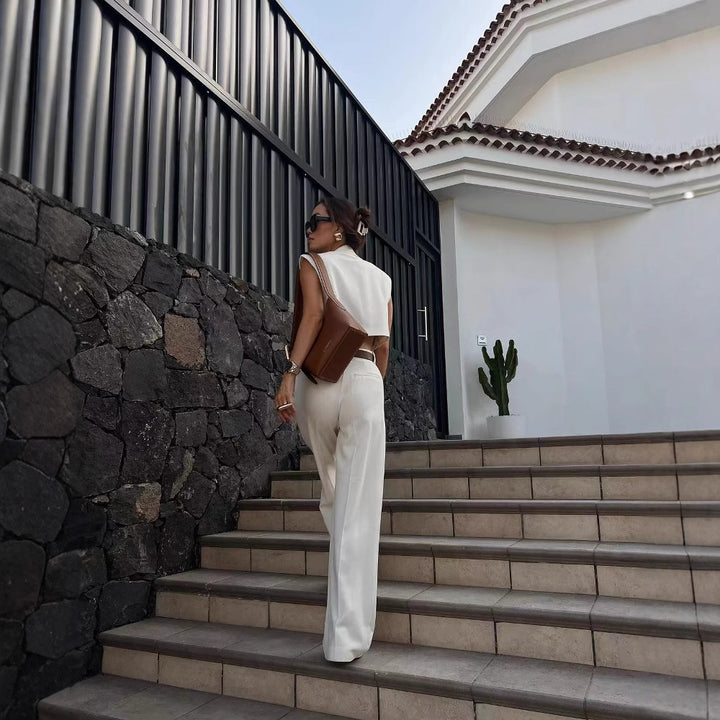 Wide palazzo pants for women with an elegant pleat treatment at the waist Lune London
