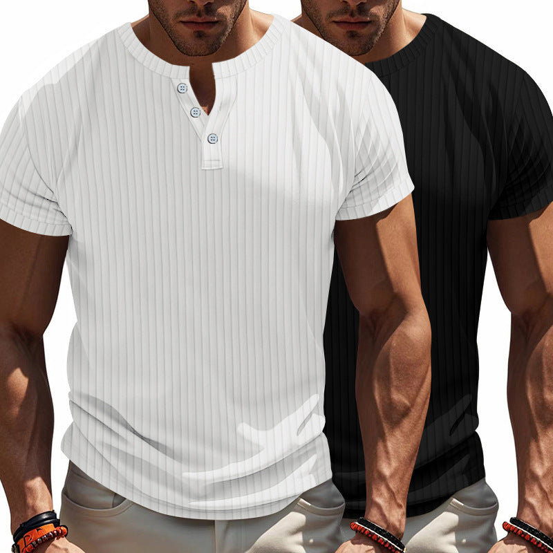 Lune London Short Sleeve Henley Shirt for Men with Structured Ribbed Look