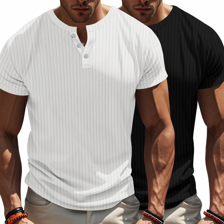 Lune London Short Sleeve Henley Shirt for Men with Structured Ribbed Look
