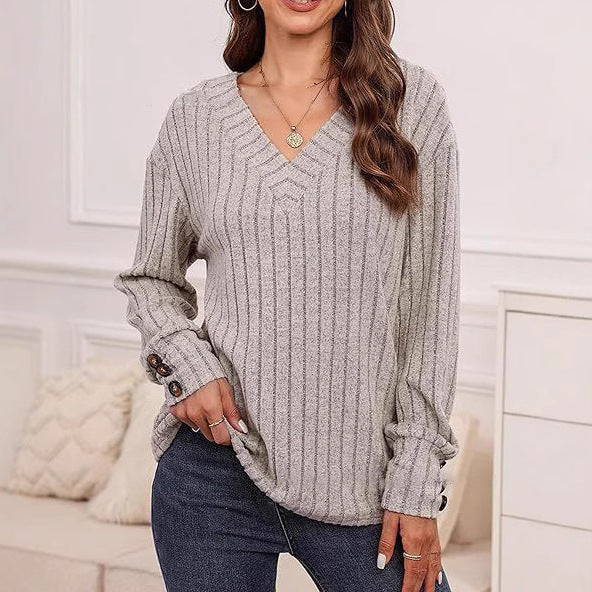 Knit sweater for women with V neckline and decorative button details Lune London