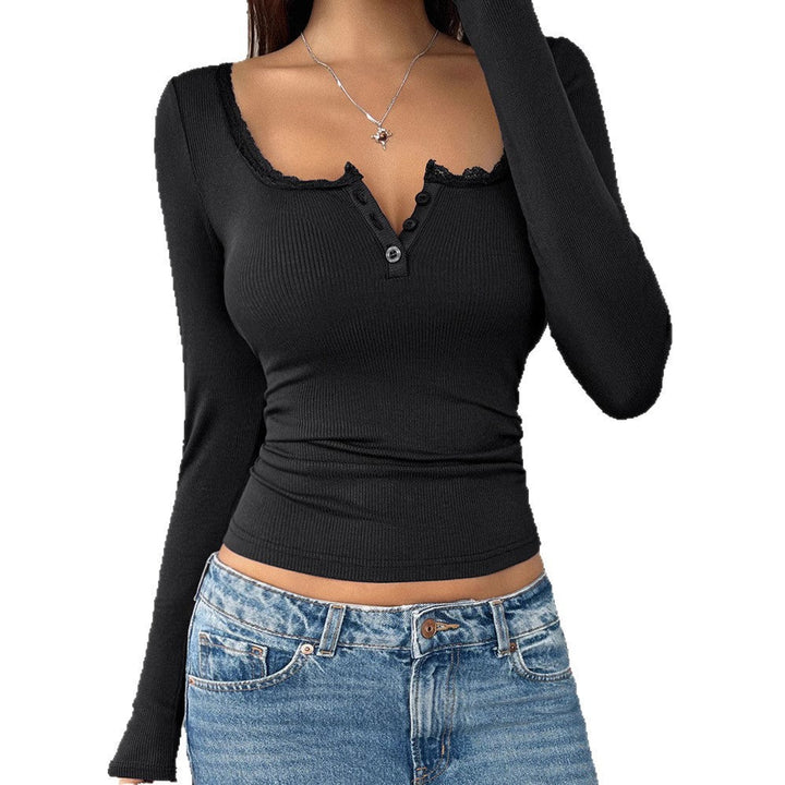 Women's Long-Sleeve Shirt with Lace Accents and Button Placket Lune London