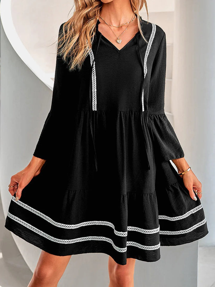 Casual midi dress for women with elegant ruffle details and V-neck Lune London