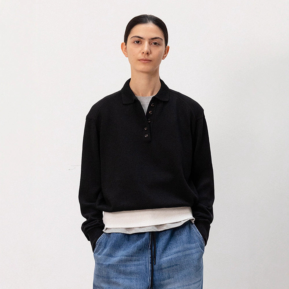 Femme pull en tricot décontracté avec col polo et ourlet contrastant Chic & Stil
