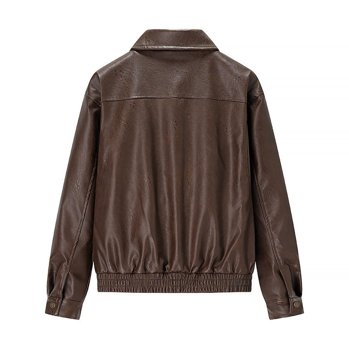 Casual faux leather jacket for women with practical flap pockets and a stylish collar Lune London