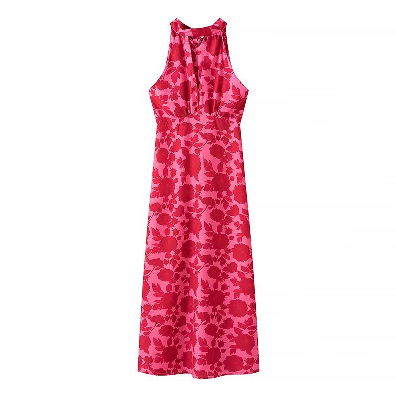 Maxi dress for women with floral design and elegant back neckline Lune London