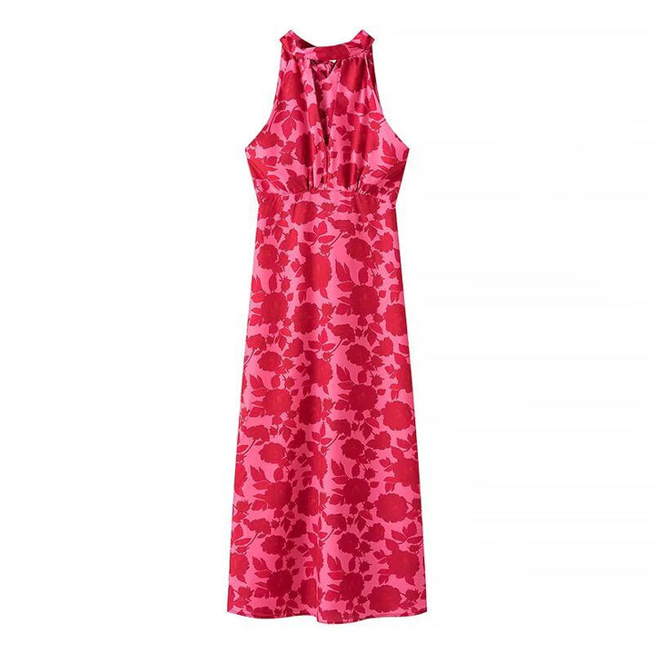 Maxi dress for women with floral design and elegant back neckline Lune London