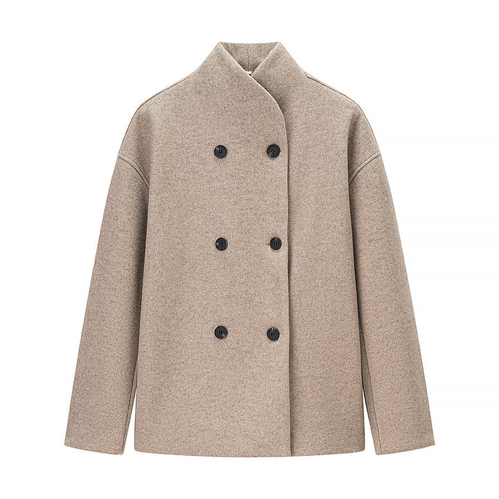 Oversized wool jacket for women with double-breasted buttons and modern high collar Lune London