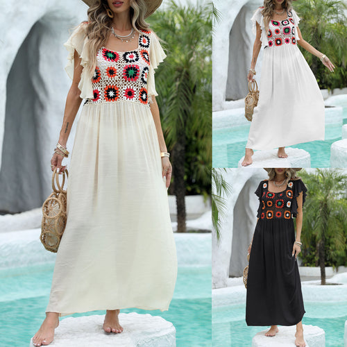 Ladies Elegant Floral Crochet Maxi Dress Lune London