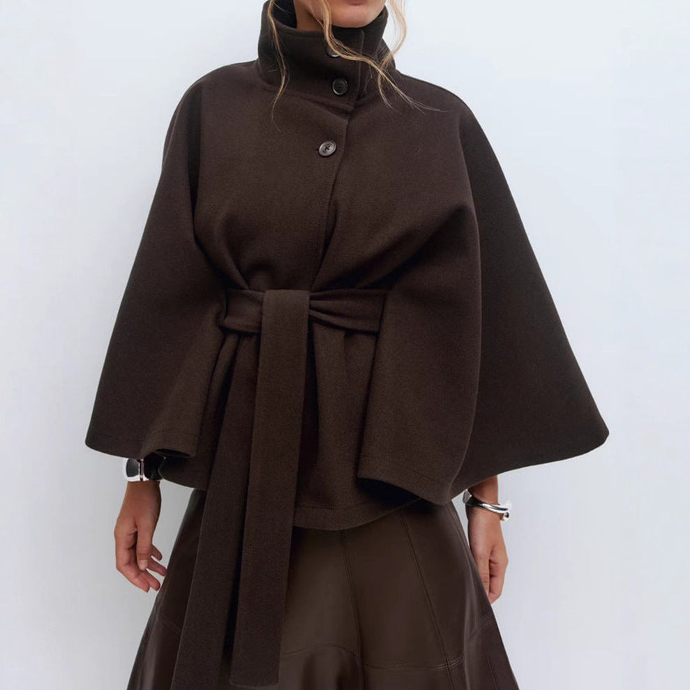 Lune London | Women's Wrap Jacket Stand Collar Loose Cut Sleeves Elegant Belt
