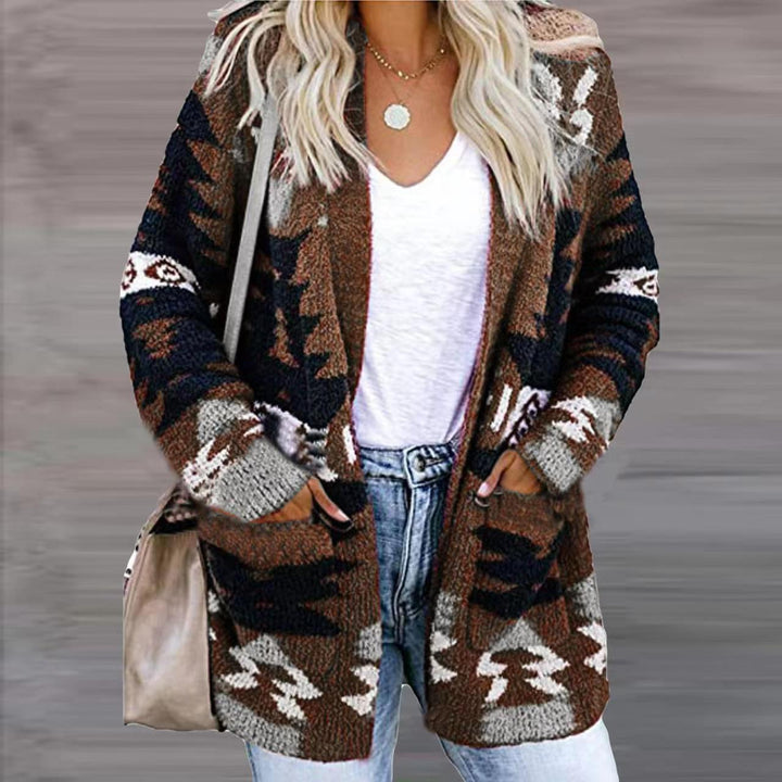 Ladies elegant cardigan with asymmetrical pattern and patch pockets Lune London