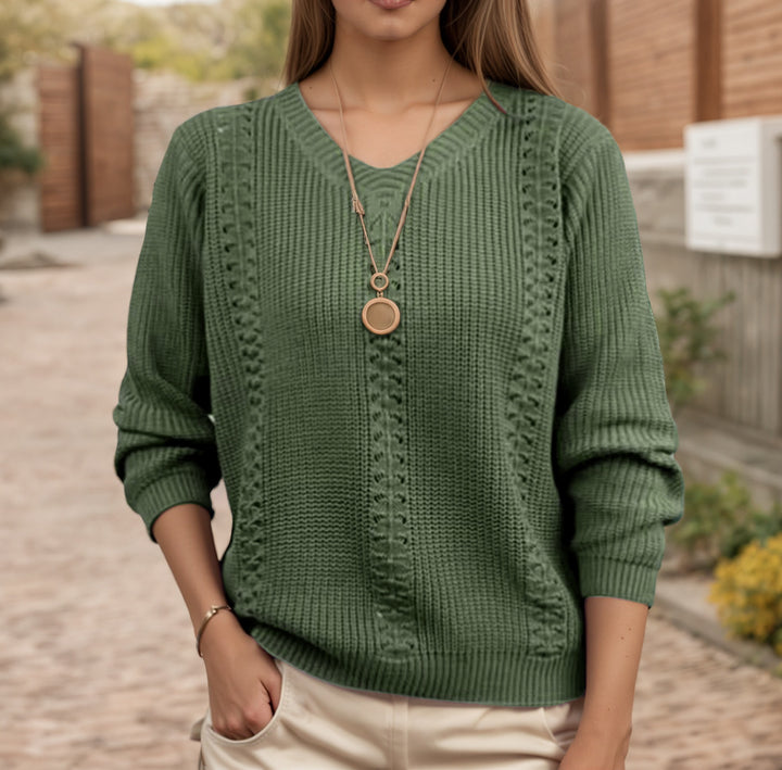 Knit sweater for women with V neckline and textured finish Lune London