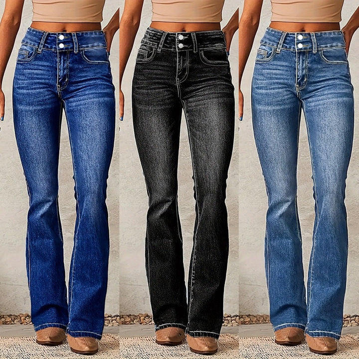 Women's Bootcut Jeans with High Waist and Fashionable Buttons Lune London