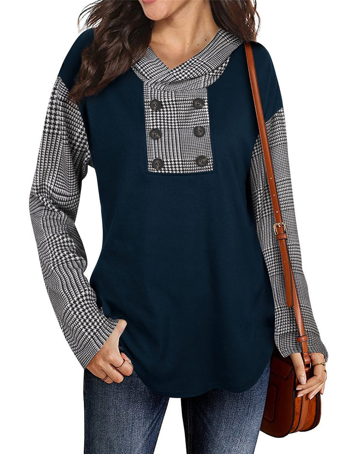 Ladies chic long sleeve shirt cut with plaid pattern and button details Lune London