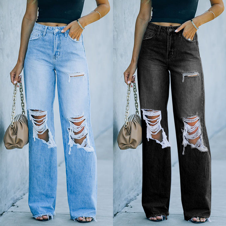 Ripped jeans for women, loose fit, with high pockets and casual cut Lune London