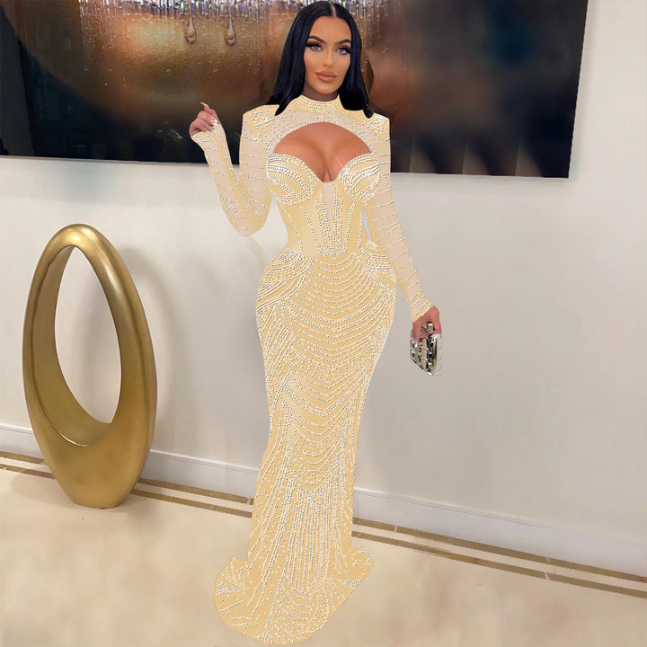 Chic evening dresses and style in transparent chiffon with long sleeves for ladies