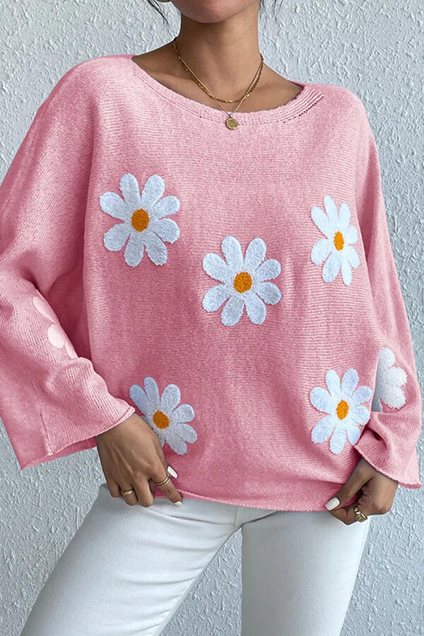 Pull en tricot pour femmes avec un design floral ludique et une coupe décontractée Chic & Stil