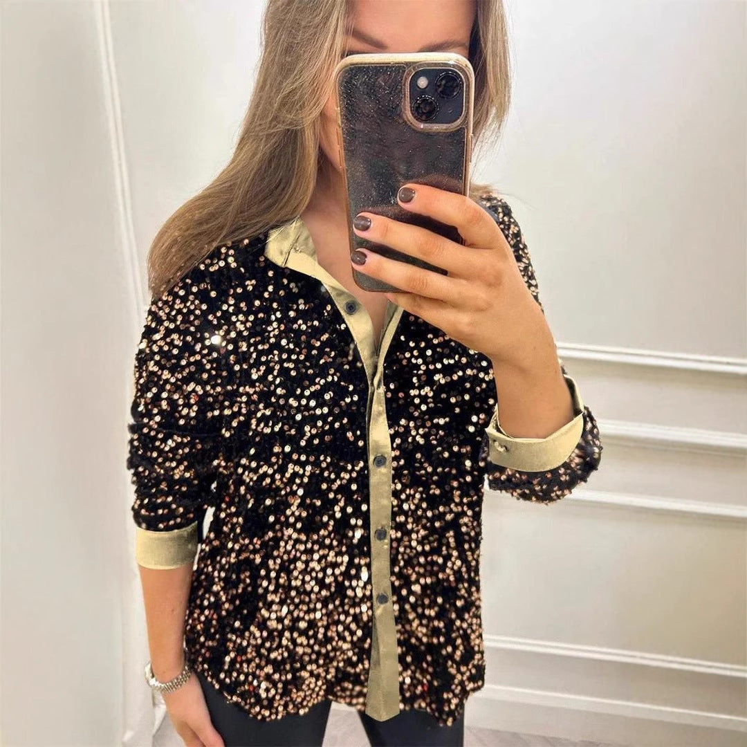 Blouse en sequins étincelants pour femmes avec col classique Chic & Stil