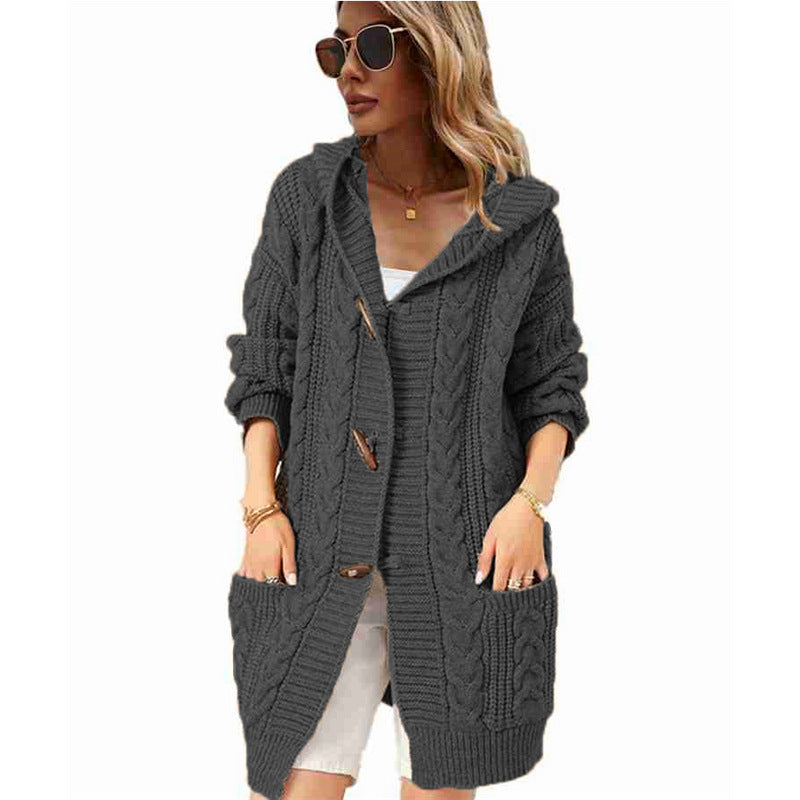 Ladies Large knit cardigan with hood and large pockets Lune London