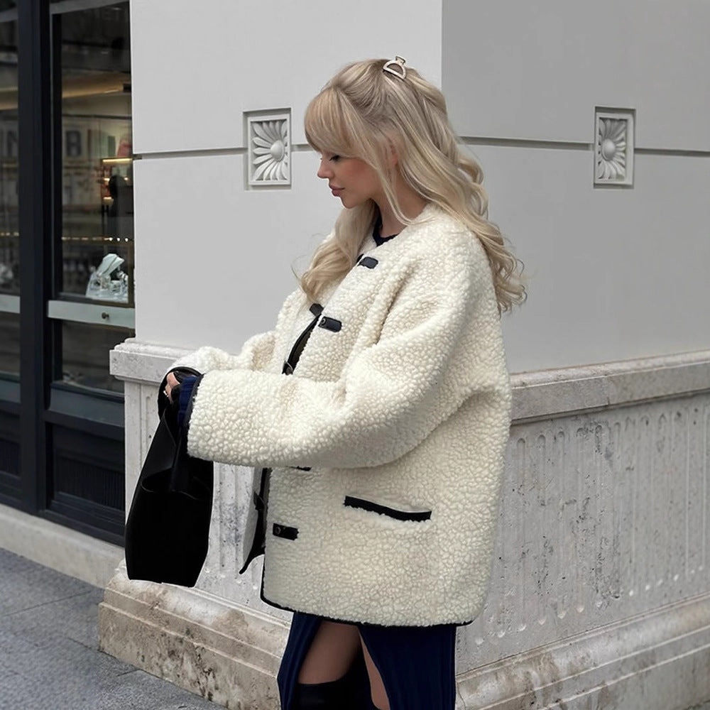 Faux fur jacket for women with a modern cut and practical button details Lune London