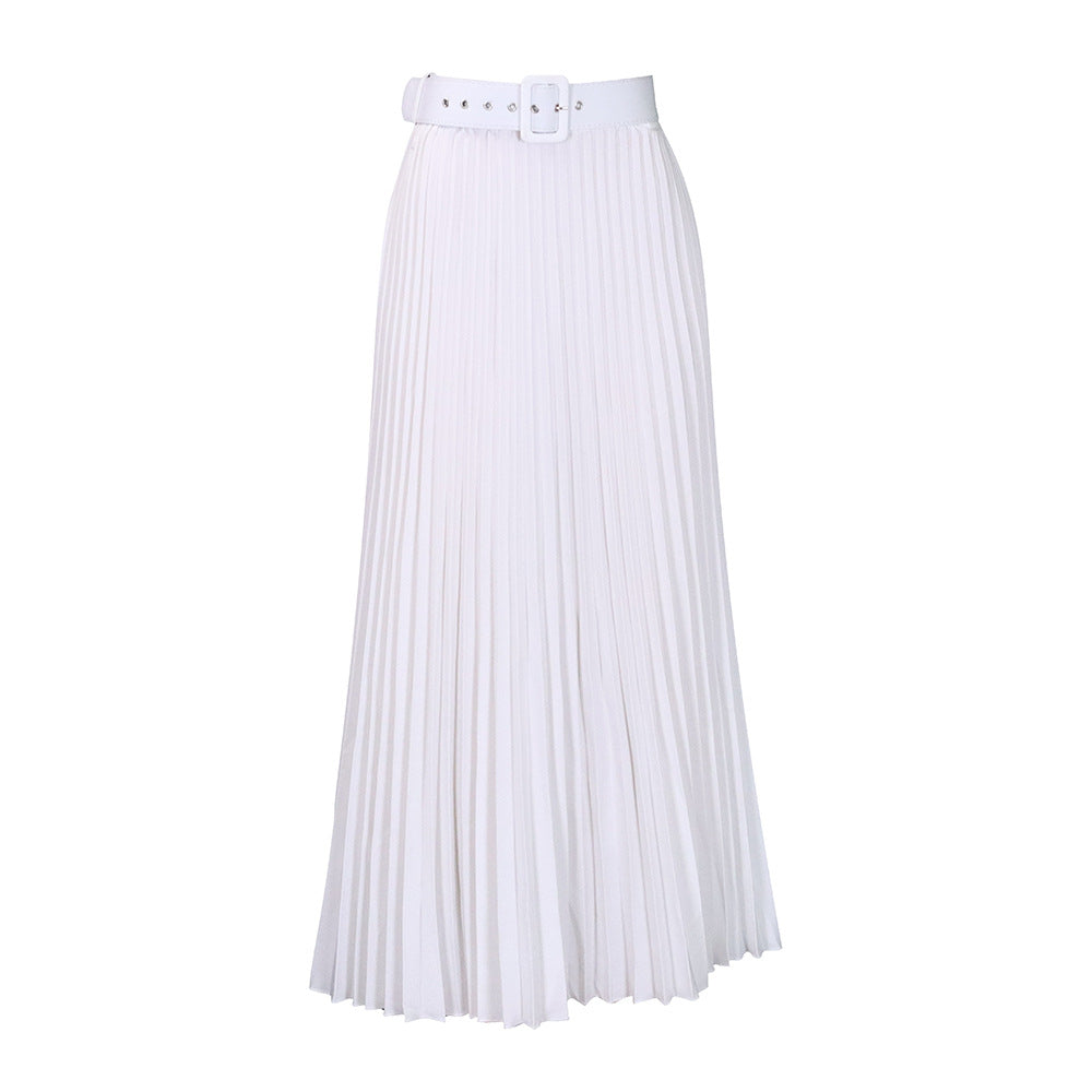 Women's Pleated Midi Skirt with Elegant Waist Fit and Removable Belt Lune London