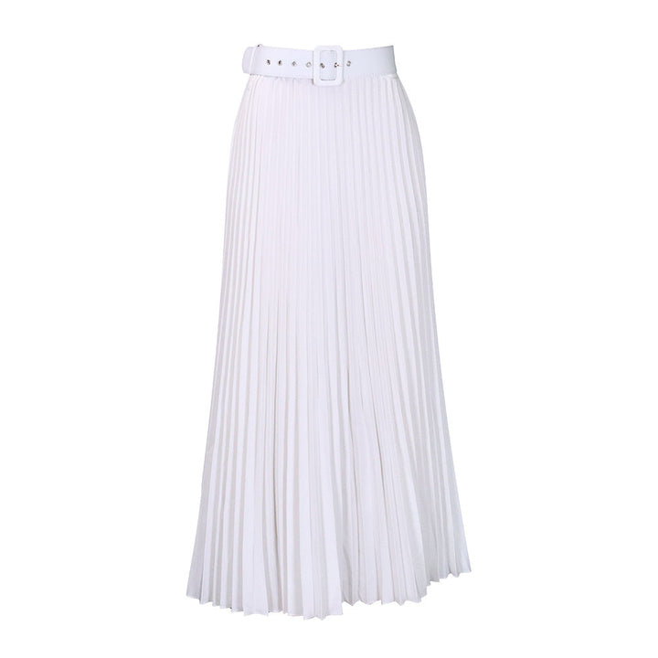 Women's Pleated Midi Skirt with Elegant Waist Fit and Removable Belt Lune London