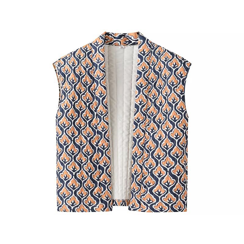 Quilted jacket for women with floral pattern and open design Lune London