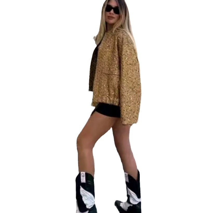 Glamorous sequin jacket for women with a short cut and stylish accents Lune London