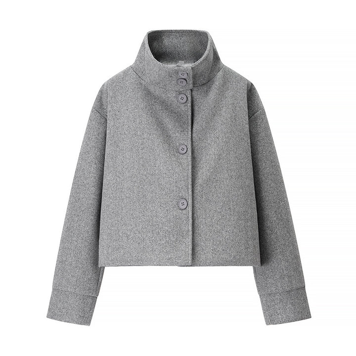 Elegant short women's jacket with high collar and decorative buttons Lune London