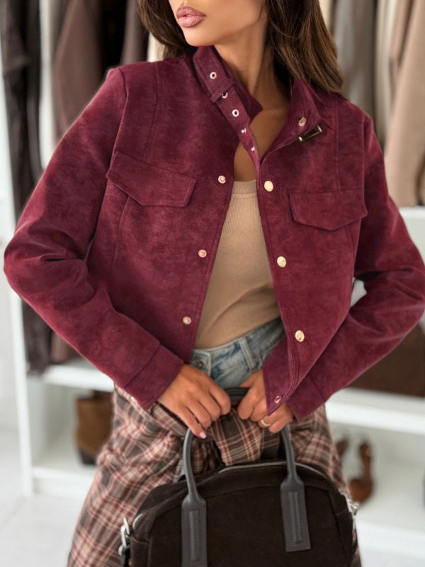 Short biker jacket for women with decorative buttons Lune London